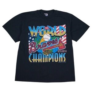 Vtg‎ Atlanta Braves World Series Champions T-Shirt Men's Large Black 1995 MLB